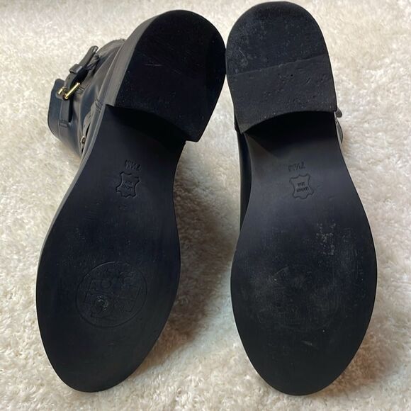 Tory Burch Black Leather Moto Boots Buckle Strap Ankle/Mid-Calf Boots Sz 7.5 - Picture 13 of 16